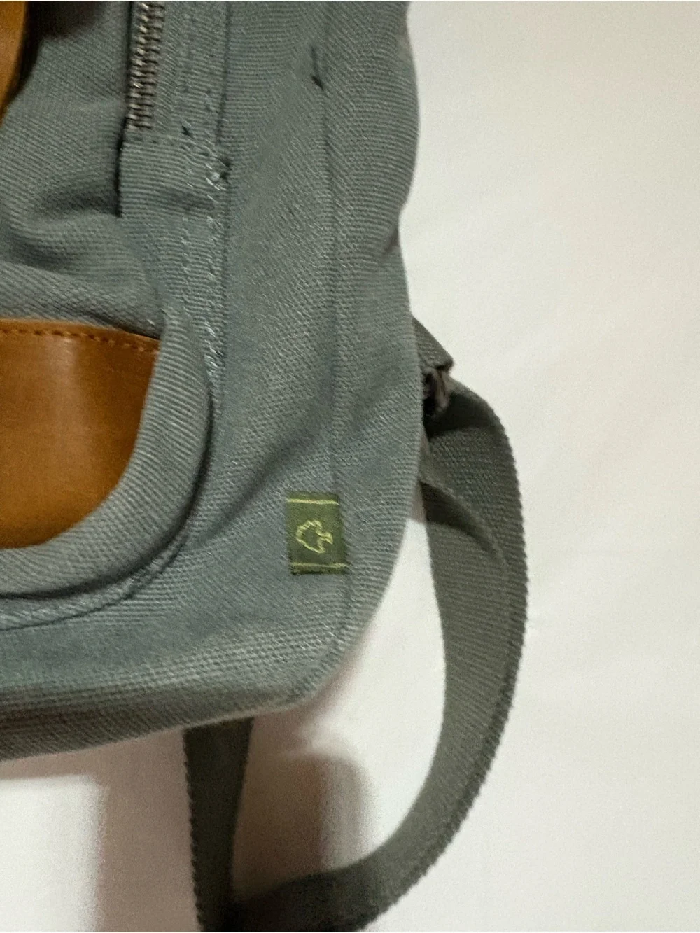 TSD Canvas Daypack Backpack with Tan Leather Accents - Green